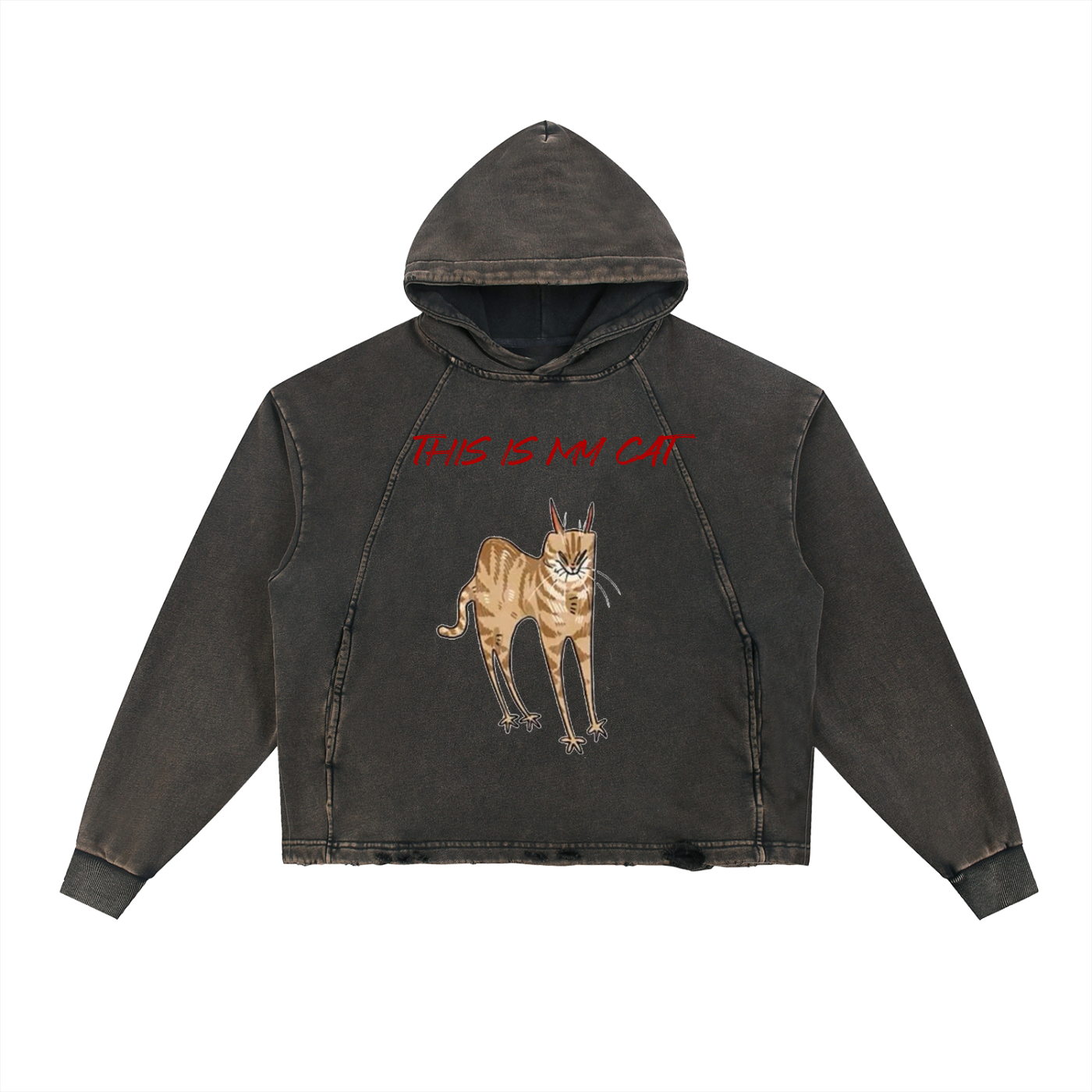 Lovimory Ugly Funny Style Custom Pet  Vintage Washed Frayed-Hem Hoodie