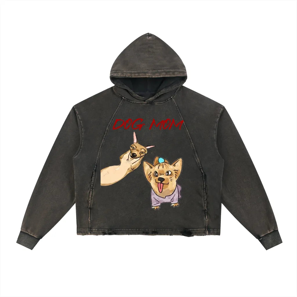 Lovimory Ugly Funny Style Custom Pet  Vintage Washed Frayed-Hem Hoodie