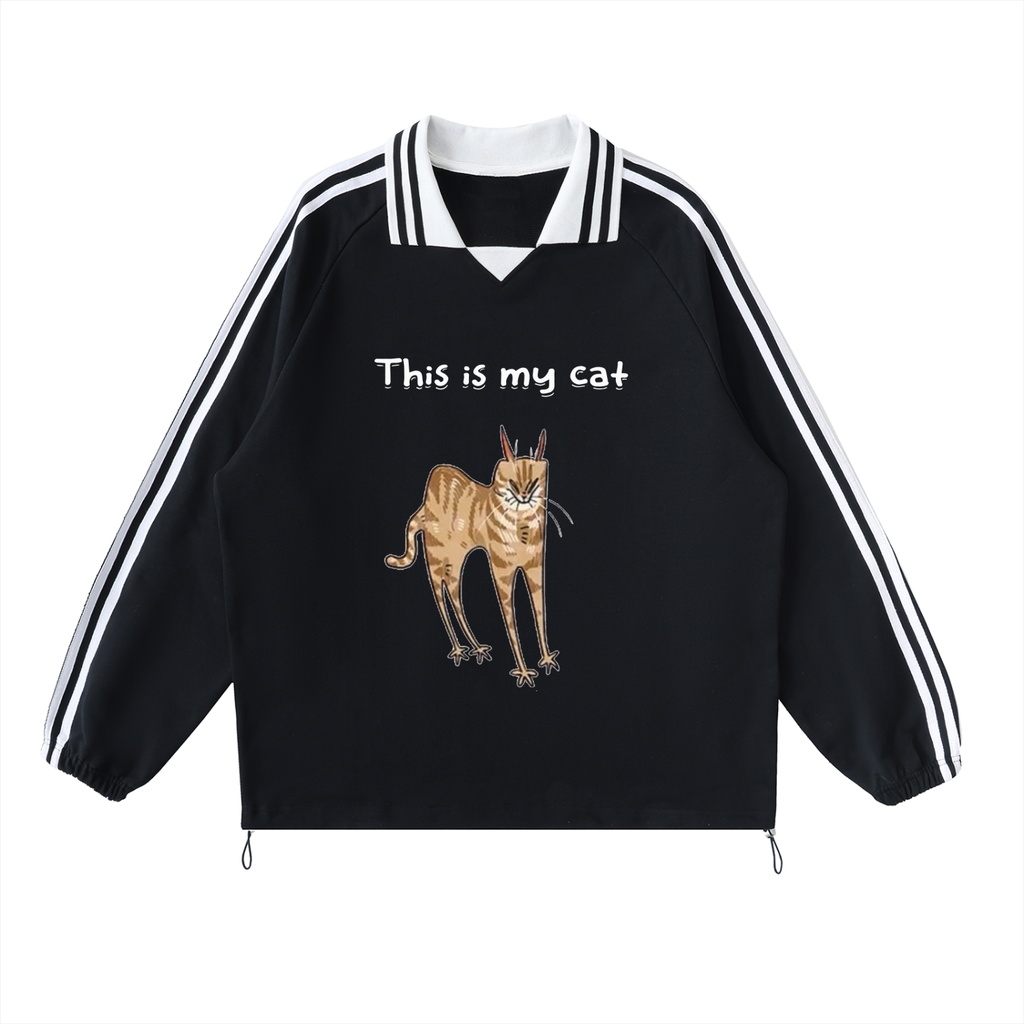 Lovimory Ugly Funny Style Custom Pet Contrast Striped Lapel Collar Sweatshirt