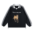 Lovimory Ugly Funny Style Custom Pet Contrast Striped Lapel Collar Sweatshirt