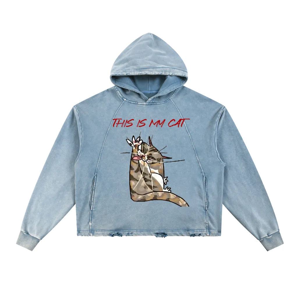 Lovimory Ugly Funny Style Custom Pet  Vintage Washed Frayed-Hem Hoodie