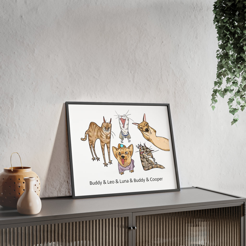 Funny Silly Style Custom Pet Portrait Posters (Wooden Frame)