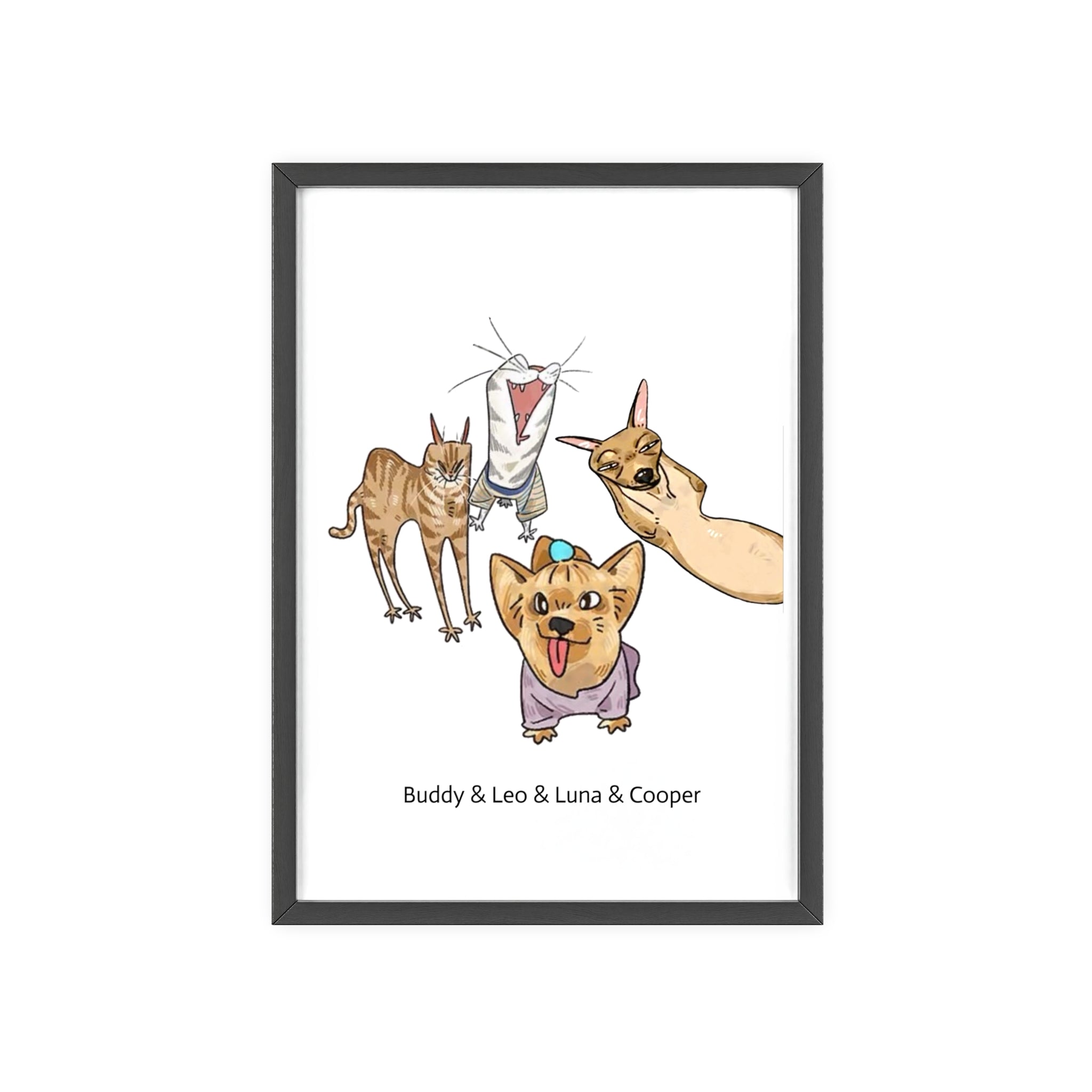 Funny Silly Style Custom Pet Portrait Posters (Wooden Frame)